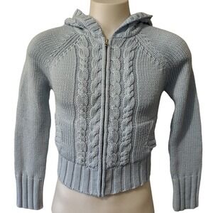 Arizona Hoodie Sweater Large Blue Y2K Comfort Cable Knit Zip Up Boho Cozy Core